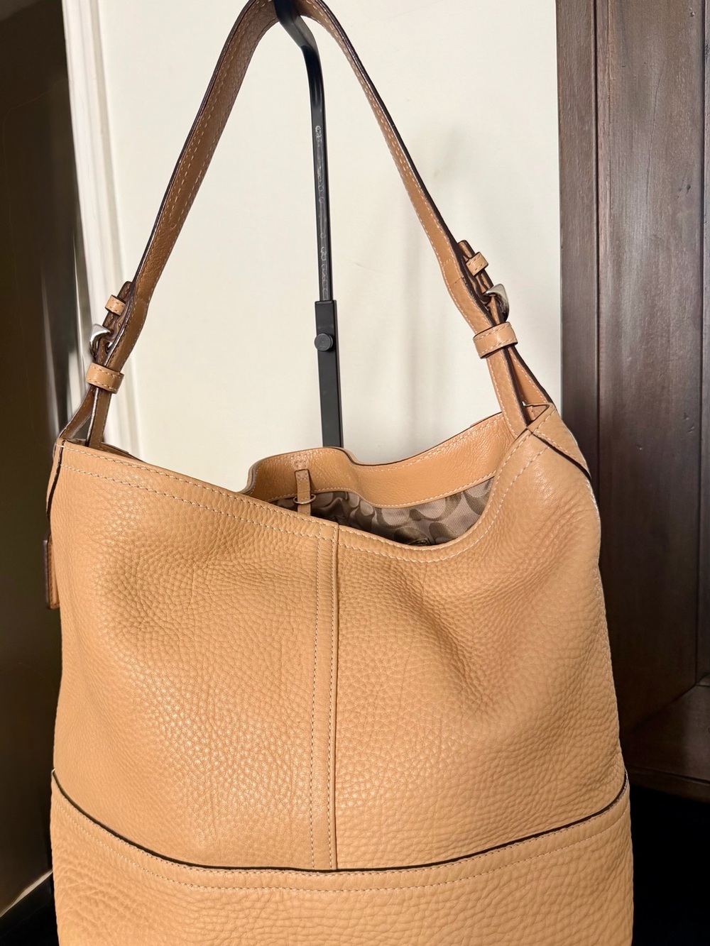 Coach Pebbled Leather Shoulder Bag in Tan